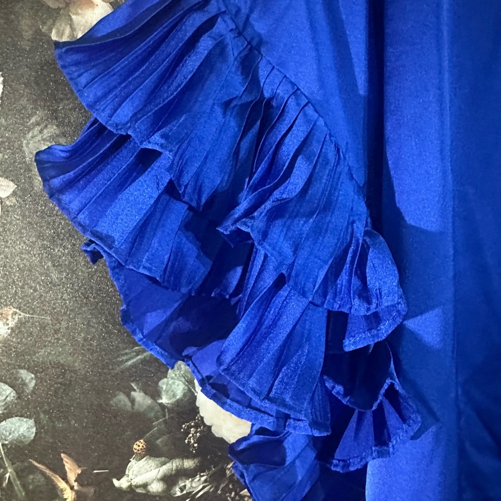 AKIRA Cobalt Blue Ruffle Sleeve Blouse - Picture 2 of 3